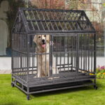 Seizeen 37" Large Dog Crate, Heavy Duty Dog Kennel for Inside Outside, Black Pets Cage with Metal Tray, Double Doors and Locks Design