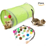 Semfri 21 pcs Cat Toys Kitten Toys Assortments Tunnel Interactive Cat Teaser Fluffy Mouse Crinkle Balls for Cat